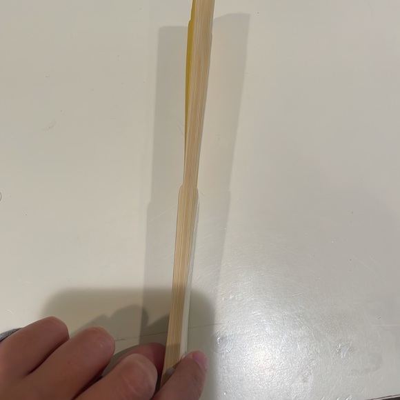Never Used Yellow Paper & Wood Fan - Picture 4 of 4